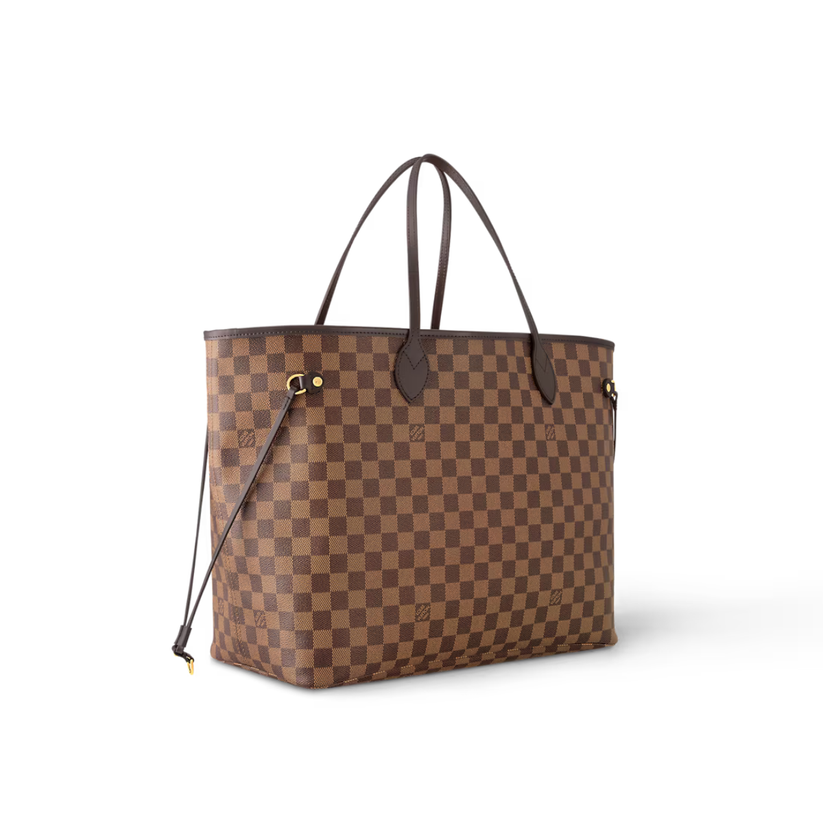 Neverfull GM Damier Ebene canvas – slim, comfortable handles slip easily over the shoulder or arm – LUX VERSE Luxury Designer Fashion Outlet