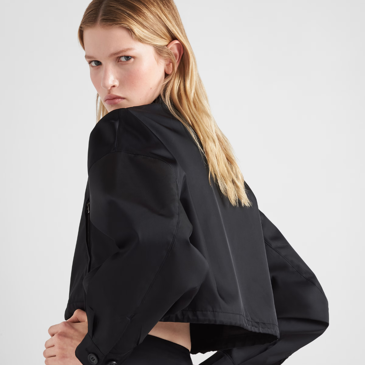 Re-Nylon cropped blouson jacket – stay fashionable while making a positive impact on the environment – LUX VERSE Luxury Designer Fashion Outlet