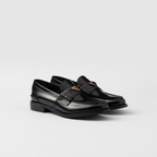 Brushed leather loafers – enameled metal triangle logo Monoblock rubber sole, 05 mm, with hot-stamped logo – LUX VERSE Luxury Designer Fashion Outlet