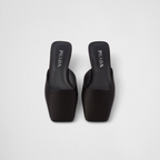 Satin mules – the essential, iconic geometric shape of triangle inspires the design of the heel – LUX VERSE Luxury Designer Fashion Outlet