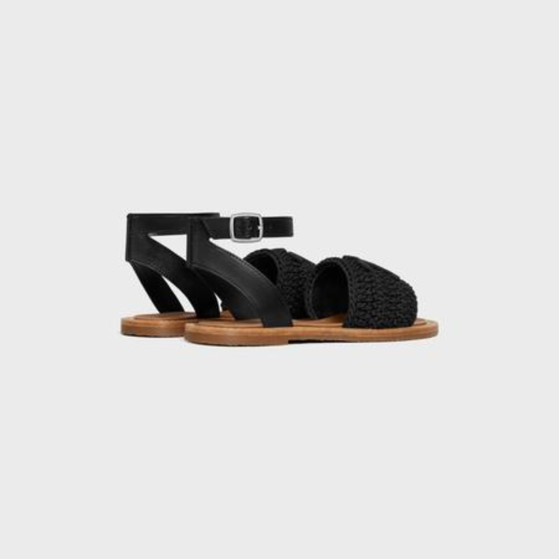 LYMPIA SANDAL in MACCRAMÉ COTTON & CALFSKIN – 50% COTTON & 50% CALFSKIN100% CALFSKIN LINING0.6 IN (15 MM) heel ENGRAVED – LUX VERSE Luxury Designer Fashion Outlet