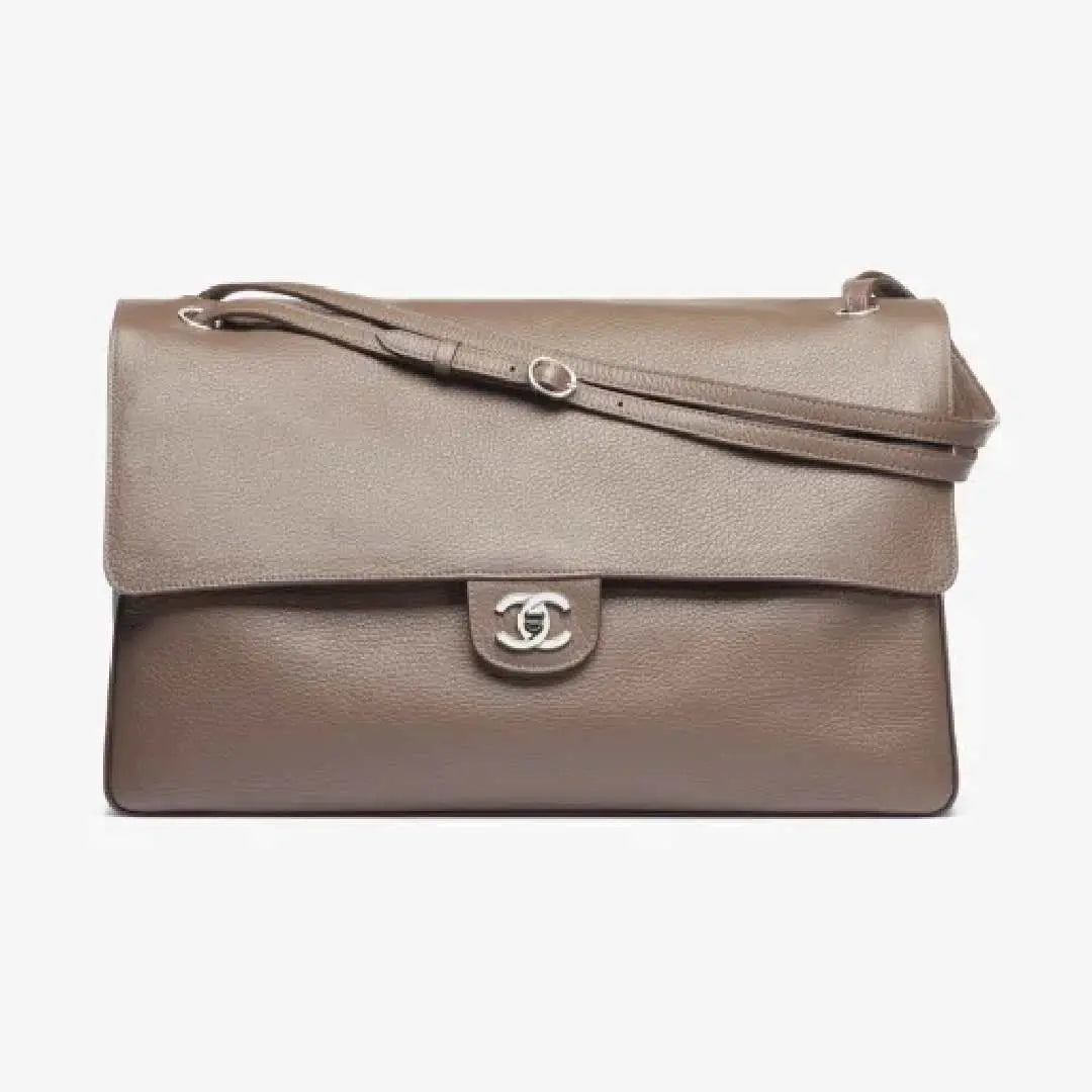 Maxi Flap Bag – material: Grained Calfskin & Silver-Tone Metal – LUX VERSE Luxury Designer Fashion Outlet