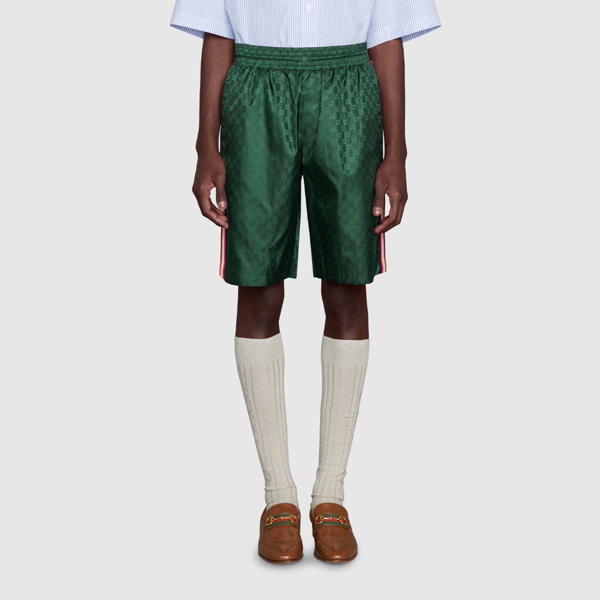 GG NYLON JACQUARD SWIM Green SHORTS – green GG nylon jacquard Contrast ribbon details Elastic waistband with drawstring – LUX VERSE Luxury Designer Fashion Outlet