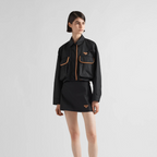 Re-Nylon Collar Jacket – the enameled metal triangle logo on a leather base completes the garment with – LUX VERSE Luxury Designer Fashion Outlet