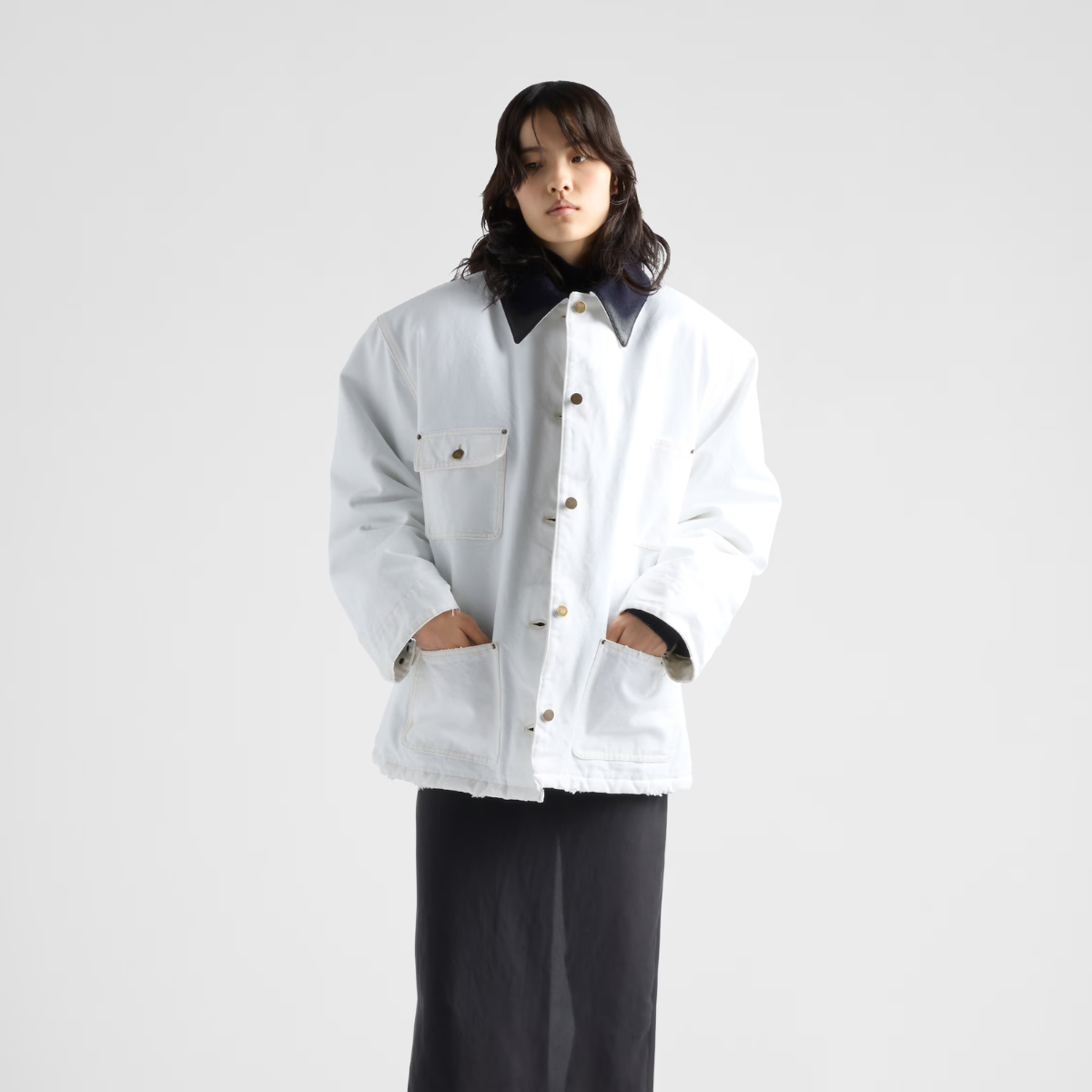 Canvas blouson jacket – quilted lining Long sleeves Button closure Garment dyed and treated by hand for – LUX VERSE Luxury Designer Fashion Outlet