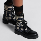 D-Major Ankle Boot Blue – crafted in black calfskin with deep blue and beige embroidered Cannage cotton, – LUX VERSE Luxury Designer Fashion Outlet