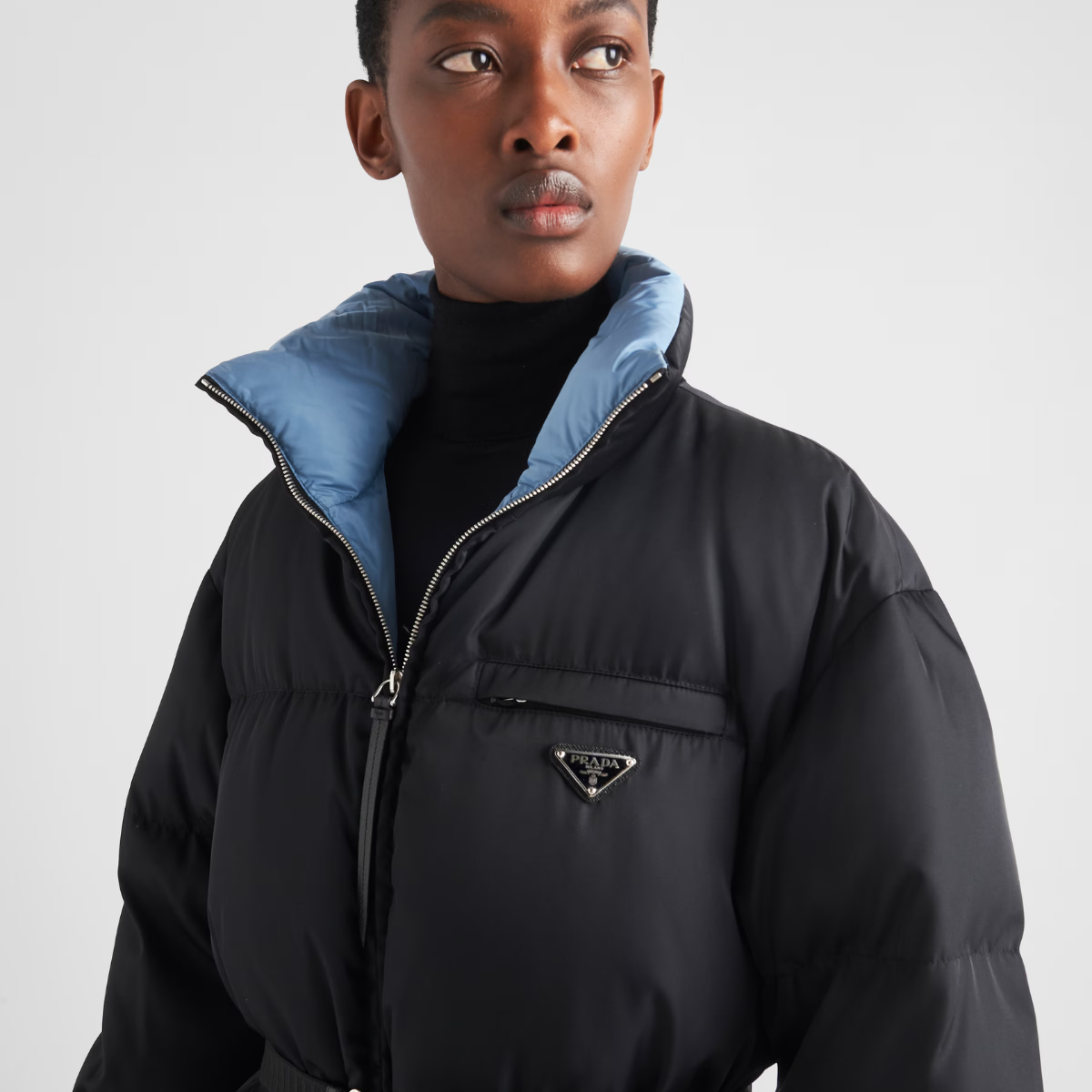 Re-Nylon Gabardine hooded down coat – stay warm and stylish with this sustainable and versatile coat – LUX VERSE Luxury Designer Fashion Outlet