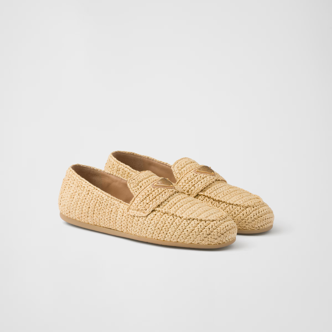 Crochet loafers – enameled metal triangle logo Monoblock rubber sole, 05 mm, with hot-stamped logo – LUX VERSE Luxury Designer Fashion Outlet