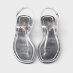 Patent leather thong sandals – upper with metal buckle Enameled metal triangle logo Leather and monoblock rubber – LUX VERSE Luxury Designer Fashion Outlet