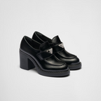 Chocolate brushed loafers – the style is decorated with the enameled metal triangle logo on the front – LUX VERSE Luxury Designer Fashion Outlet