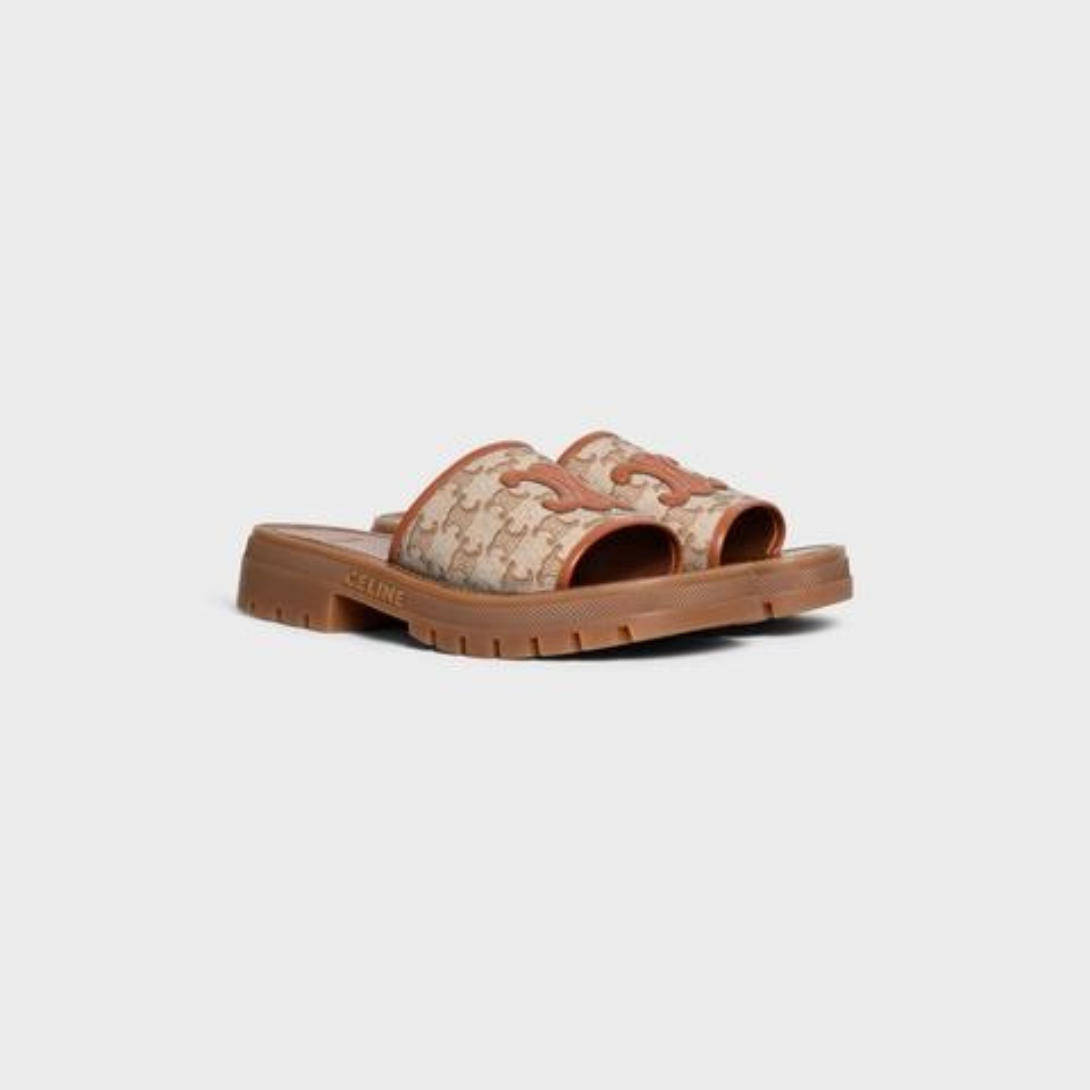 TRIOMPHE SLIDE in TRIOMPHE STAMPED CANVAS & CALFSKIN – lEATHER PATCHSIGNATURE EMBOSSED ON THE EXTERNAL SIDE OF THE OUTSOLESIGNATURE – LUX VERSE Luxury Designer Fashion Outlet