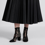 Naughtily-D Heeled Ankle Boot – offering a sophisticated play of transparency, the mesh style is fully embroidered – LUX VERSE Luxury Designer Fashion Outlet