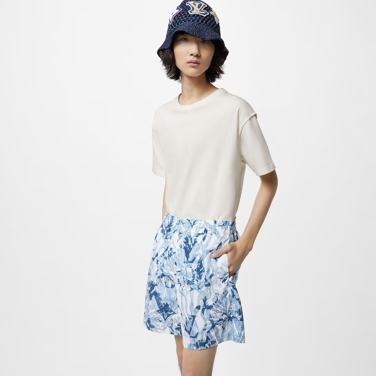 Printed Nylon Swim Shorts Dark Denim – out of the water, this piece can complete a summery vacation look – LUX VERSE Luxury Designer Fashion Outlet