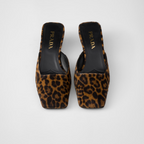 Printed leather slides – the essential, iconic geometric shape of triangle inspires the design of the heel – LUX VERSE Luxury Designer Fashion Outlet