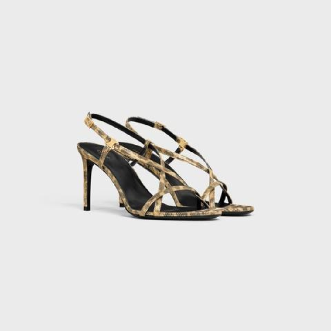 SOIR CRISS CROSS SANDAL WITH TRIOMPHE in LAMBSKIN – 100% LAMBSKIN100% Goatskin Lining3.3 IN (85 MM) heelALMOND TOE SHAPEMETAL – LUX VERSE Luxury Designer Fashion Outlet