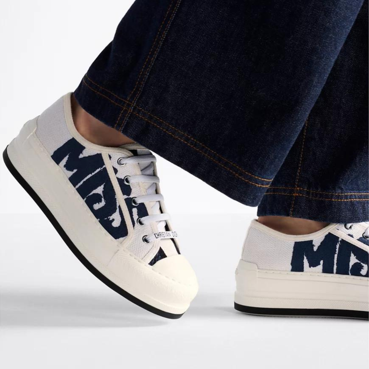 Walk'n'Platform Sneaker – the white cotton style features a comfortable thick sole, tongue and Christian laces – LUX VERSE Luxury Designer Fashion Outlet