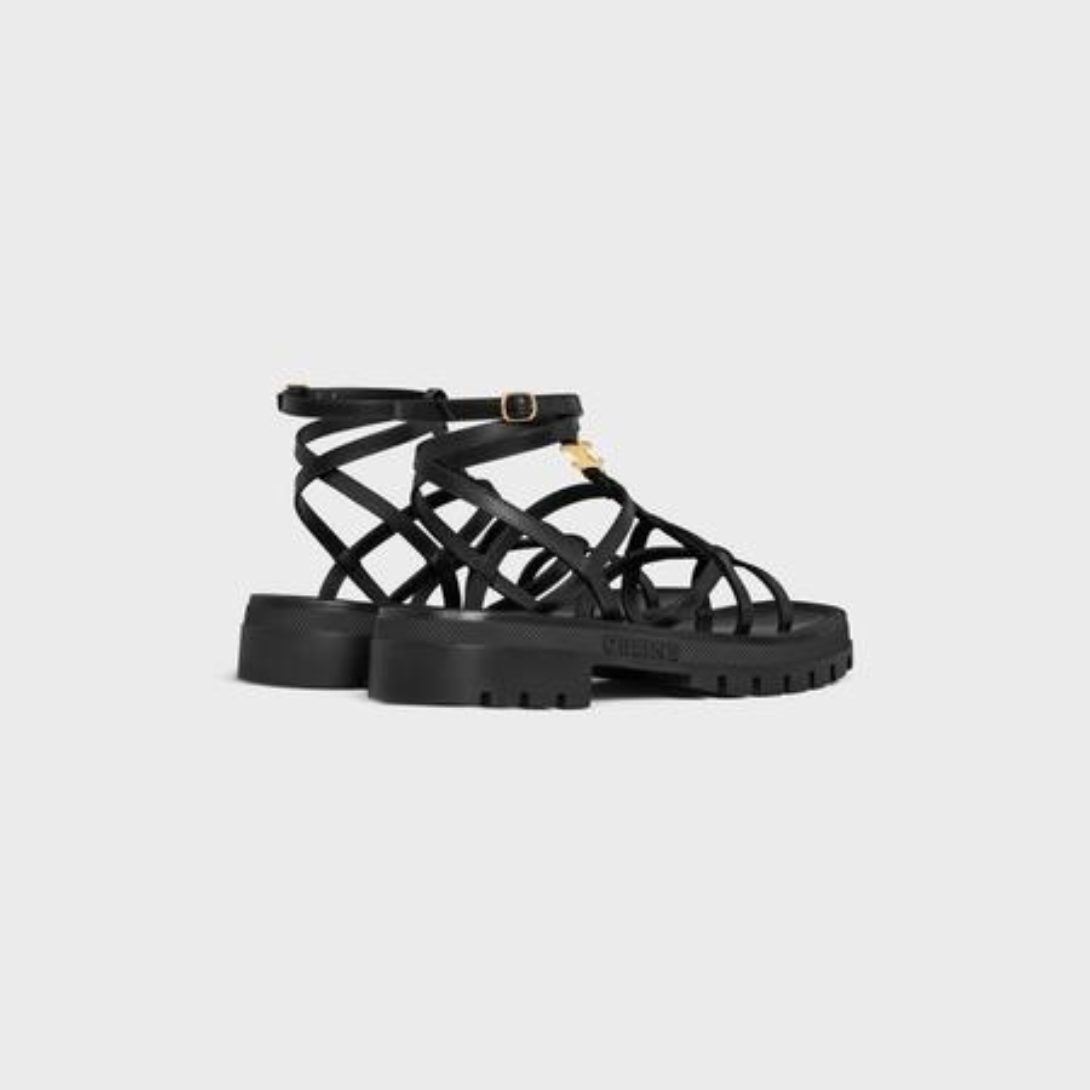 CLEA TRIOMPHE STRAPPY SANDAL in CALFSKIN - VEGETAL TANNING – wITH TRIOMPHE ENGRAVEDLEATHER INSOLECHUNKY LUG RUBBER OUTSOLE WITH DIAMOND – LUX VERSE Luxury Designer Fashion Outlet