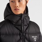 Oversized Re-Nylon Gabardine down jacket – medium-length down jacket Goose down padding Hooded collar Long sleeves Elasticized – LUX VERSE Luxury Designer Fashion Outlet