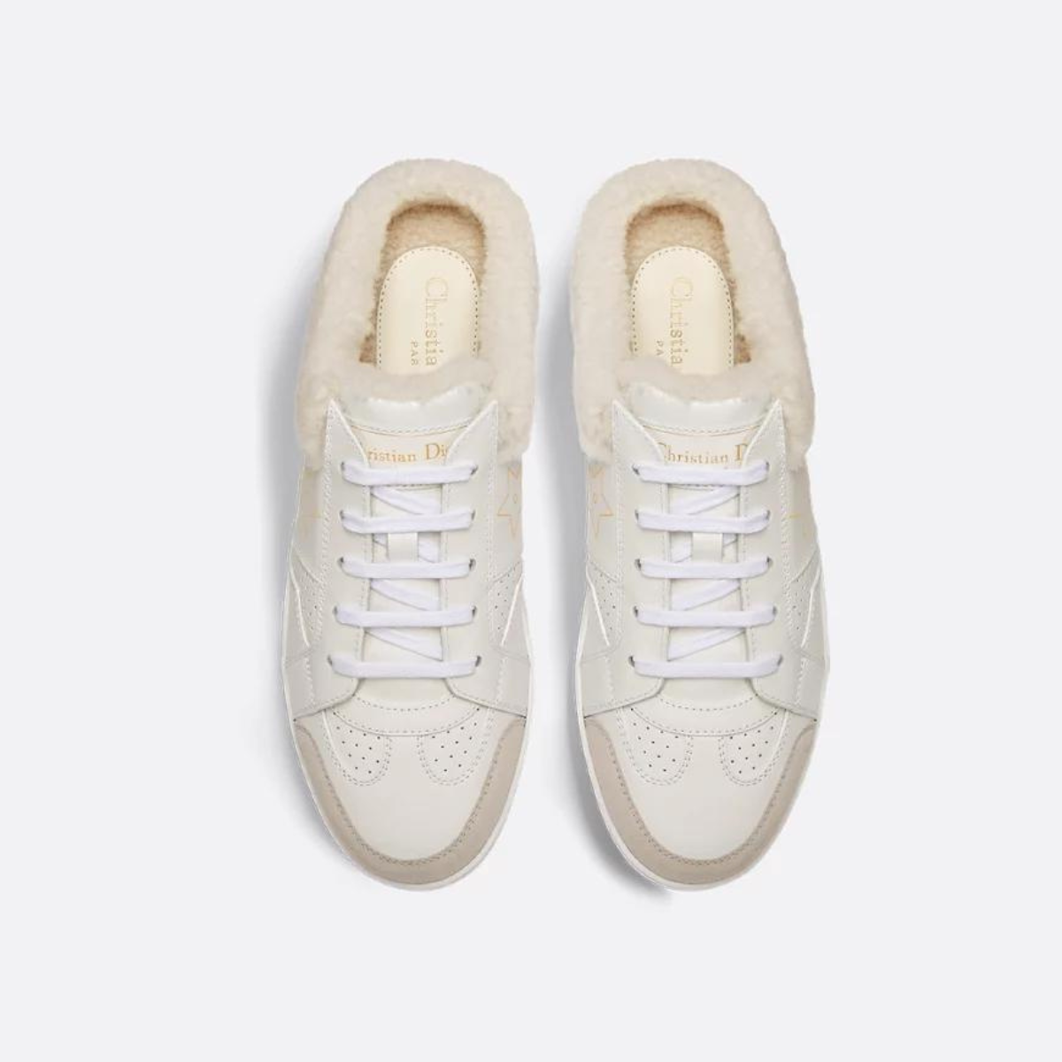 Star Sneaker Calfskin Shearling – crafted in white calfskin, it is enhanced by lining and a low heel tab in shearling – LUX VERSE Luxury Designer Fashion Outlet