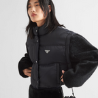 Re-Nylon Down Cropped Jacket – the cropped silhouette with enveloping lines is defined by removable shearling – LUX VERSE Luxury Designer Fashion Outlet