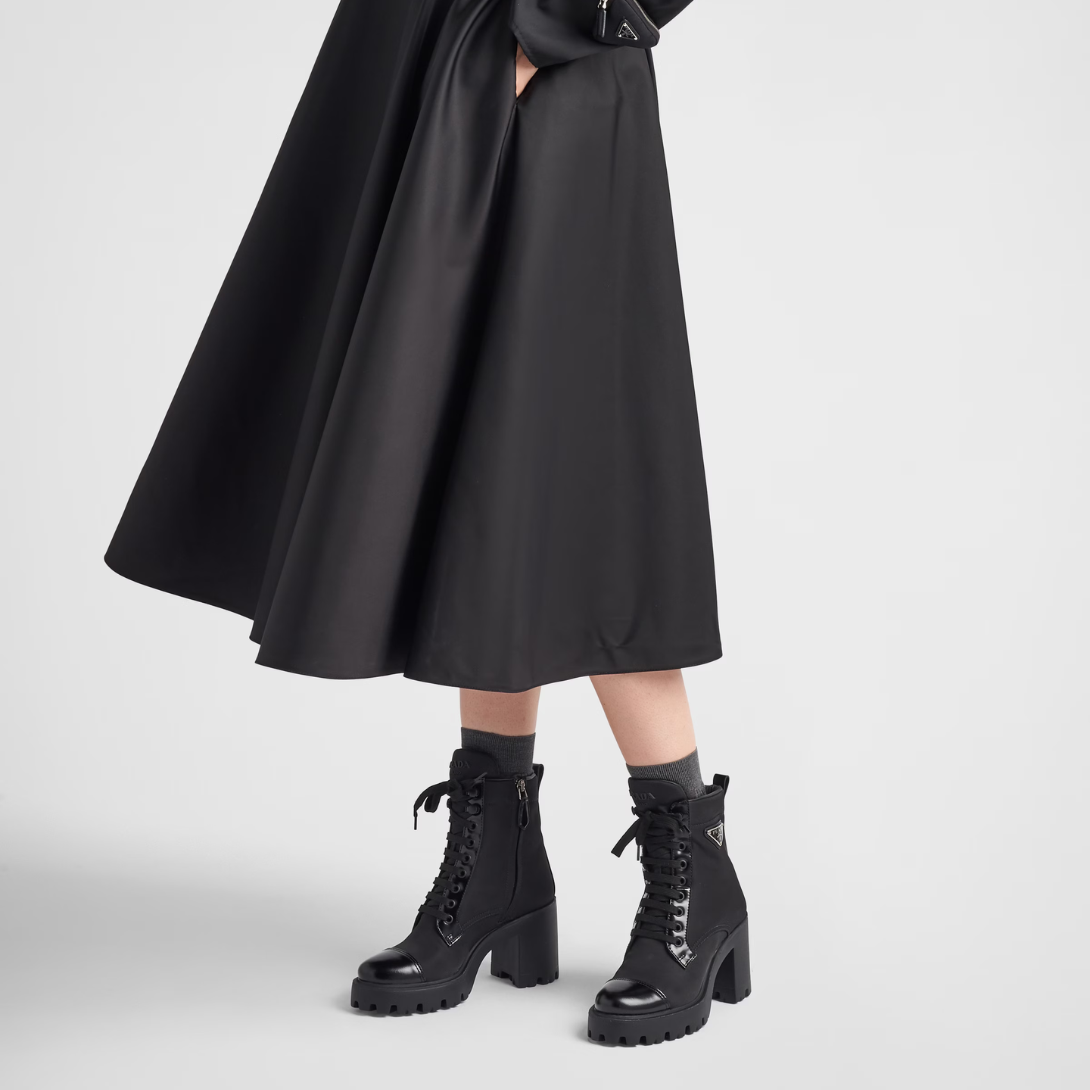 Re-Nylon and leather booties – the upper made of innovative Re-Nylon, which is obtained from recycled plastic – LUX VERSE Luxury Designer Fashion Outlet