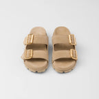 Suede strap slides – the enameled metal triangle logo embellishes the style with its sleek and iconic – LUX VERSE Luxury Designer Fashion Outlet