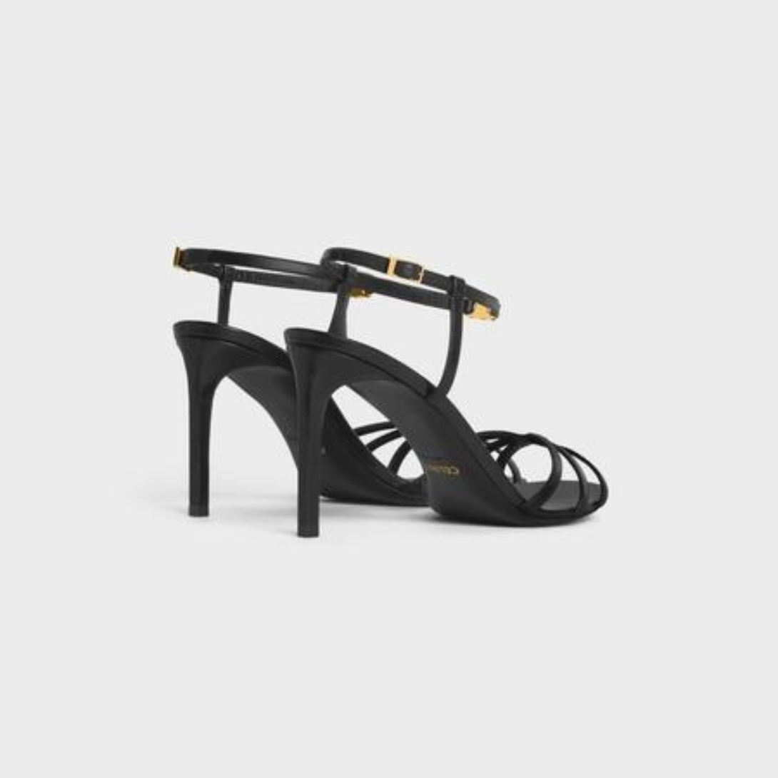 SOIR SANDAL in LAMBSKIN – mM) heelALMOND TOE SHAPEMETAL TRIOMPHE SIGNATURE ON THE SIDE STRAPENGRAVED – LUX VERSE Luxury Designer Fashion Outlet