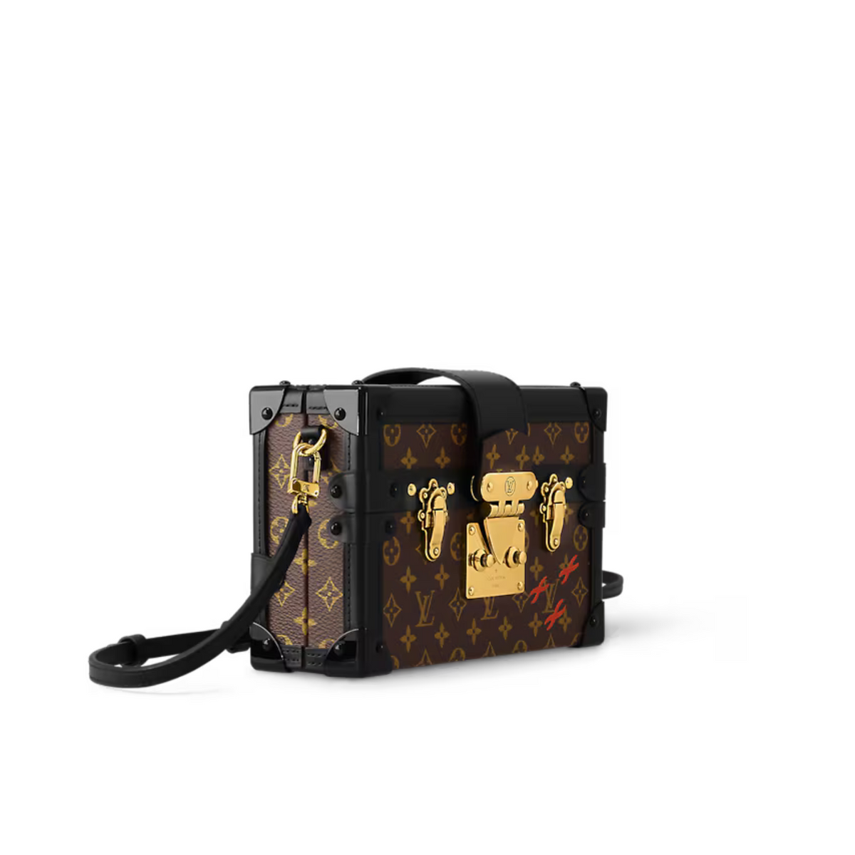 Petite Malle Coated Canvas – it can be carried as a clutch or attached to the adjustable strap for cross-body wear – LUX VERSE Luxury Designer Fashion Outlet