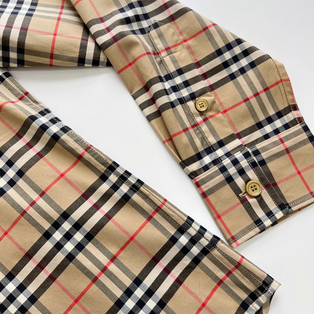 Beige Baumwoll-Langarmshirt mit Vintage Check – Herren