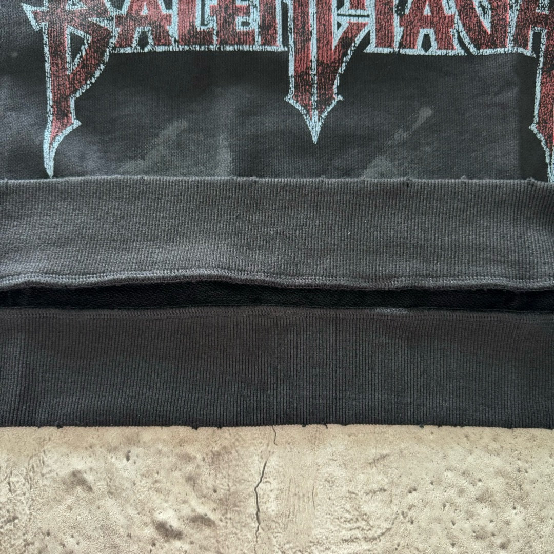 Black Cotton Washed Graphic Pullover - Men's