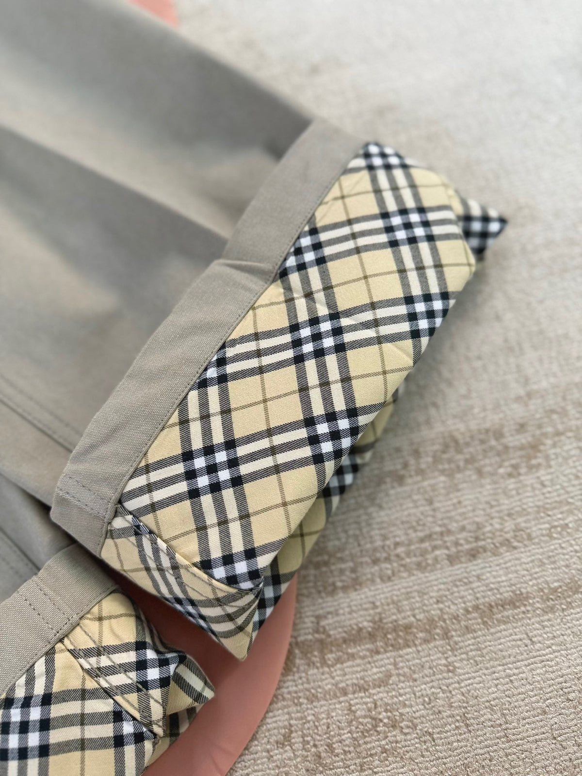 Grey Wool Check Cuff Straight - Men's