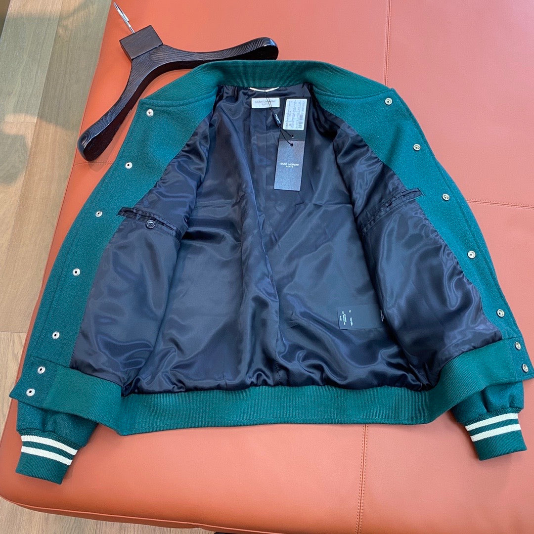 Green Wool Contrast Sleeve Varsity - Men's