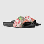 Women's GG Blooms slide sandal – gG Blooms Supreme canvas Molded rubber footbed Flat – LUX VERSE Luxury Designer Fashion Outlet