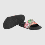 Women's GG Blooms slide sandal – gG Blooms Supreme canvas Molded rubber footbed Flat – LUX VERSE Luxury Designer Fashion Outlet