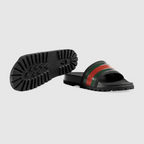 Men's Web Rubber Slide Sandal – black rubber with green and red Web Molded rubber footbed Rubber sole Flat Product – LUX VERSE Luxury Designer Fashion Outlet