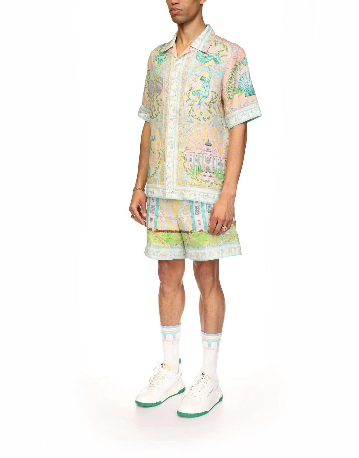 Scenic Print Silk Shorts - Men's