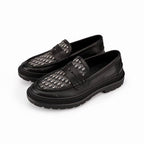 Black Leather Monogram Strap Loafer - Men's