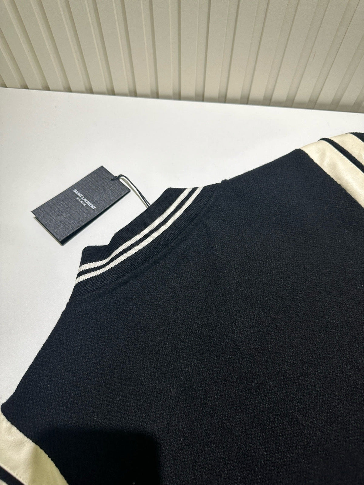 Navy Wool Striped Trim Varsity – Herren