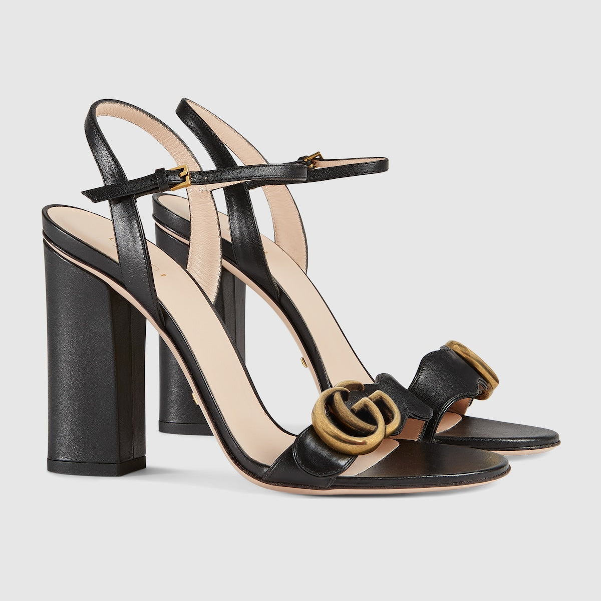 Women's ankle sandal with Double G – black leather Adjustable ankle strap Double G High heel 4.1"heel – LUX VERSE Luxury Designer Fashion Outlet