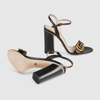 Women's ankle sandal with Double G – black leather Adjustable ankle strap Double G High heel 4.1"heel – LUX VERSE Luxury Designer Fashion Outlet