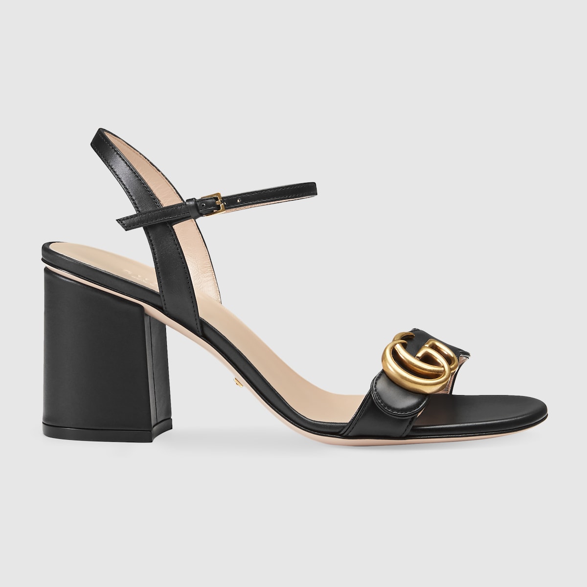 Women's mid-heel Double G sandal – recalling the GG Marmont handbag line, the Double G gold-toned hardware is set on – LUX VERSE Luxury Designer Fashion Outlet
