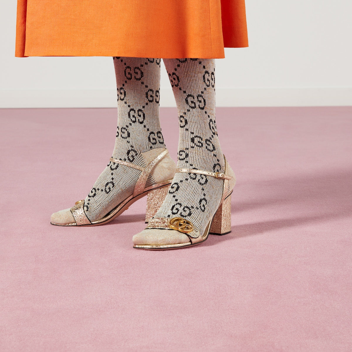 Women's mid-heel sandal with Double G – these mid-heel sandals are presented in leather with a cracked laminate effect – LUX VERSE Luxury Designer Fashion Outlet