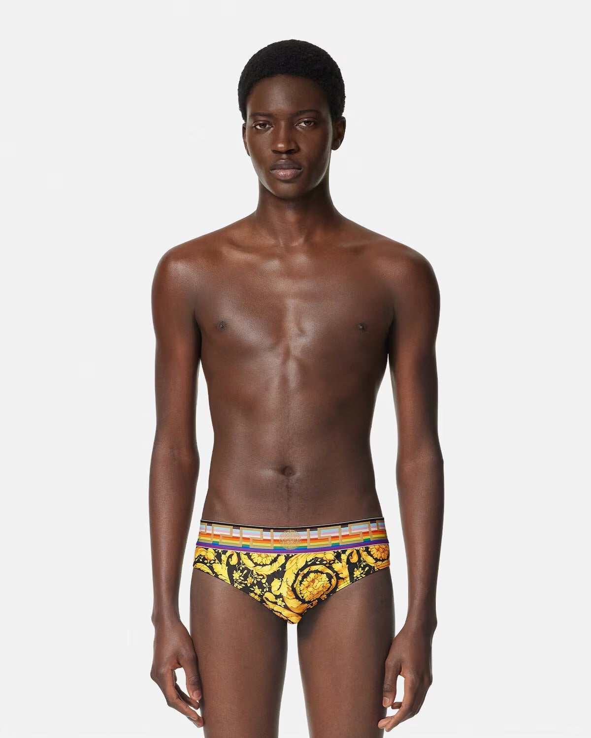 Pride Barocco Swim Briefs – barocco print Greca border Elastic waistband Outer composition: 78% Polyester, 22% – LUX VERSE Luxury Designer Fashion Outlet