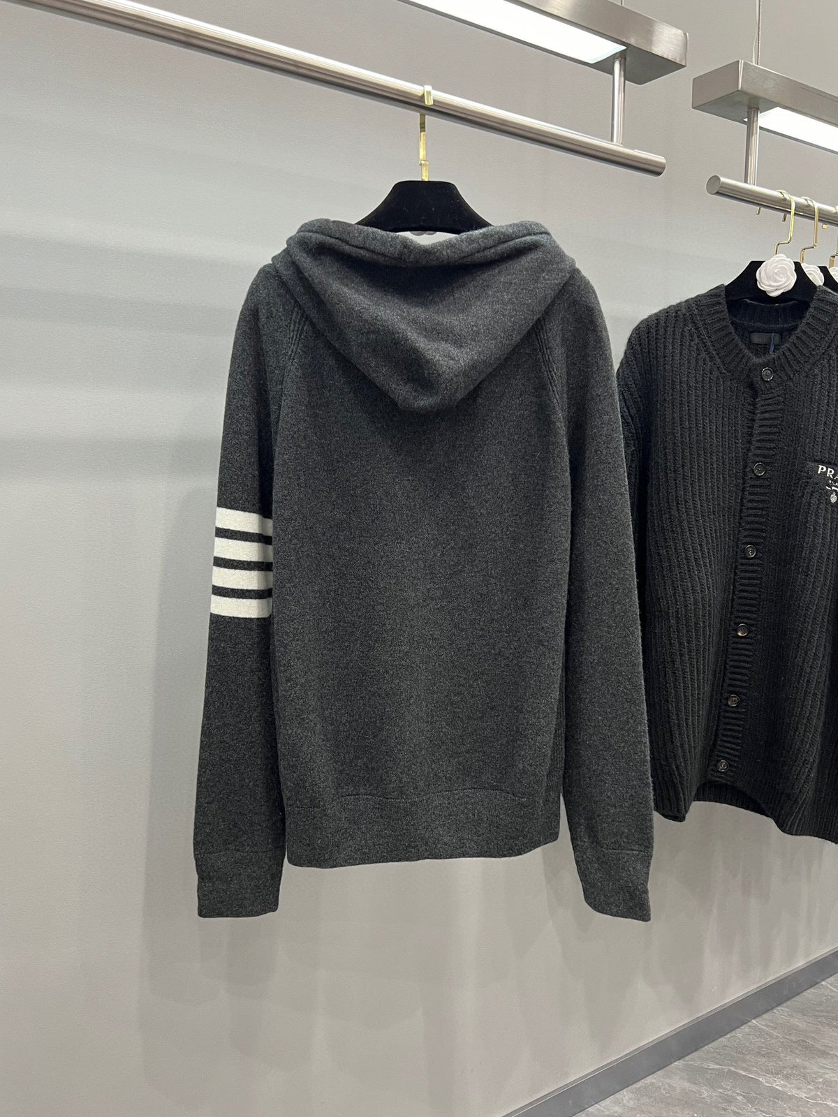4-Bar Zip Grey Hoodie - Men's
