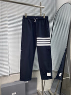 Grey Cotton Striped Cargo - Men's