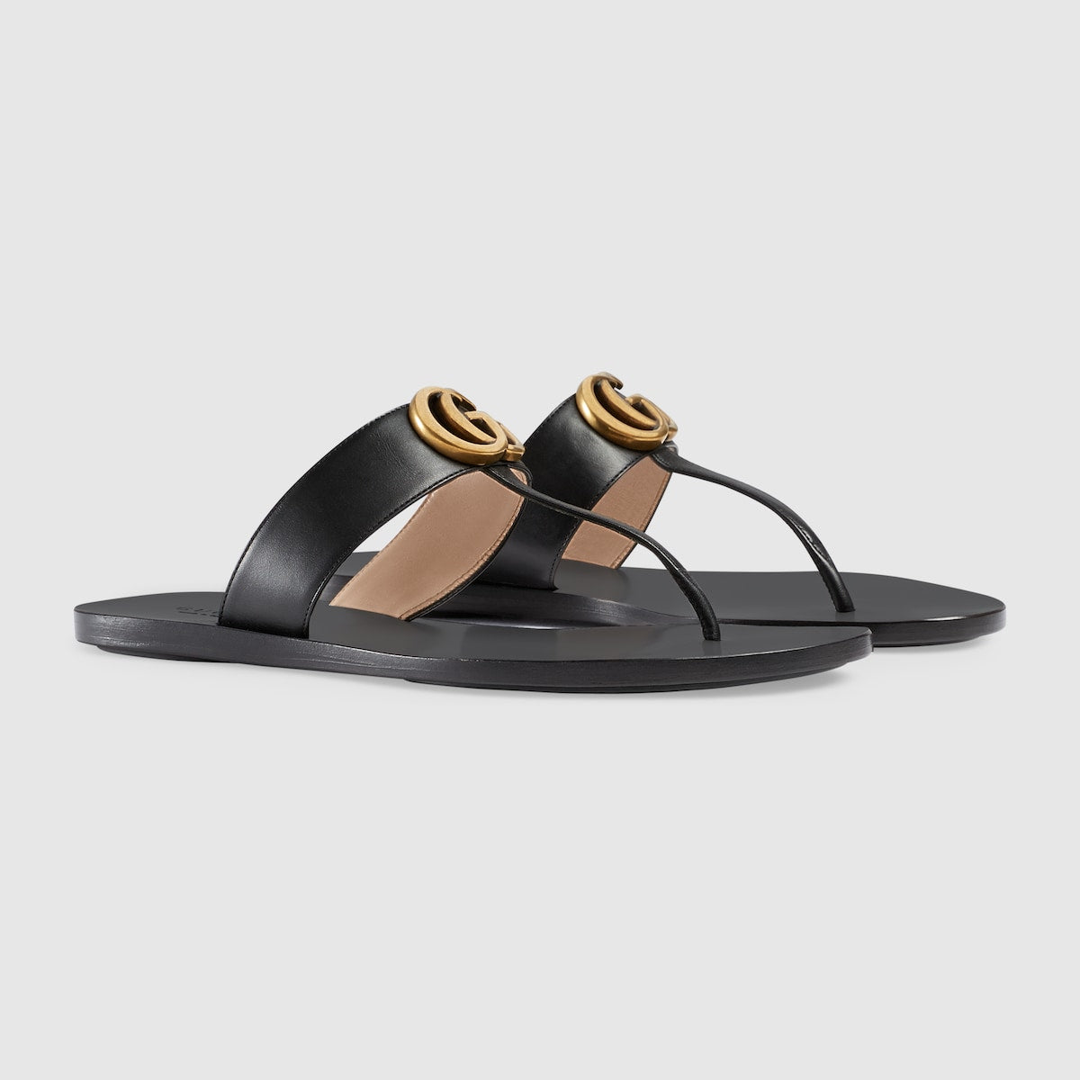 Thong sandal with Double G – black leather Double G Leather sole Flat – LUX VERSE Luxury Designer Fashion Outlet