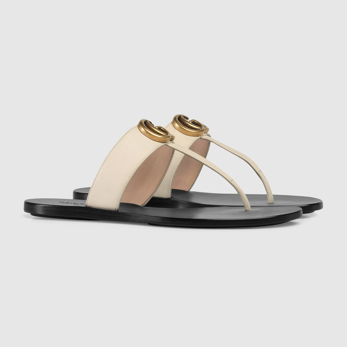 Women's thong sandal with Double G – white leather Double G Leather sole Flat – LUX VERSE Luxury Designer Fashion Outlet