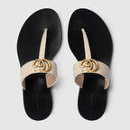 Women's thong sandal with Double G – the antique gold-toned detail defines a pair of flat white leather thongs – LUX VERSE Luxury Designer Fashion Outlet