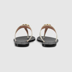 Women's thong sandal with Double G – white leather Double G Leather sole Flat – LUX VERSE Luxury Designer Fashion Outlet