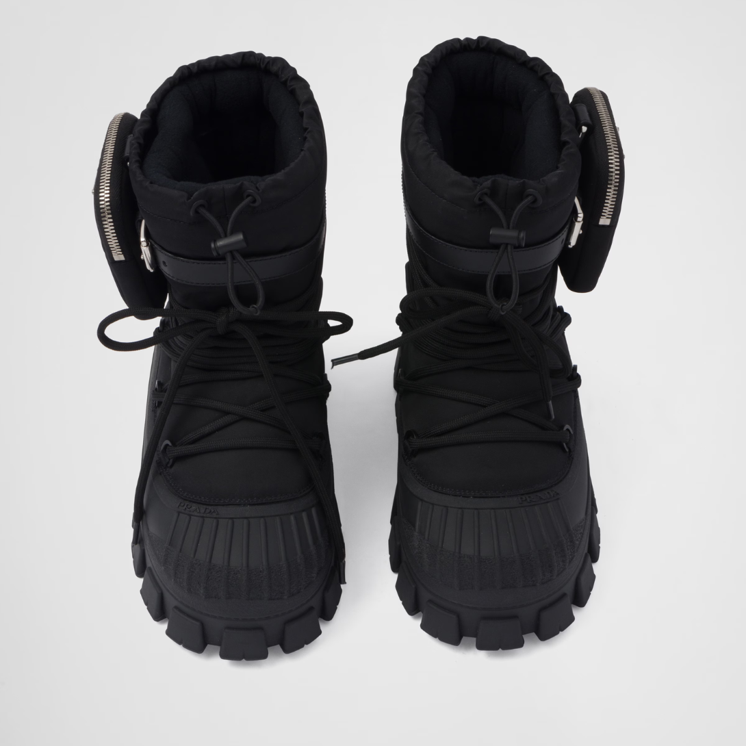 Re-Nylon gabardine après-ski boots with pouch – re-Nylon boots embody the hybrid soul – LUX VERSE Luxury Designer Fashion Outlet